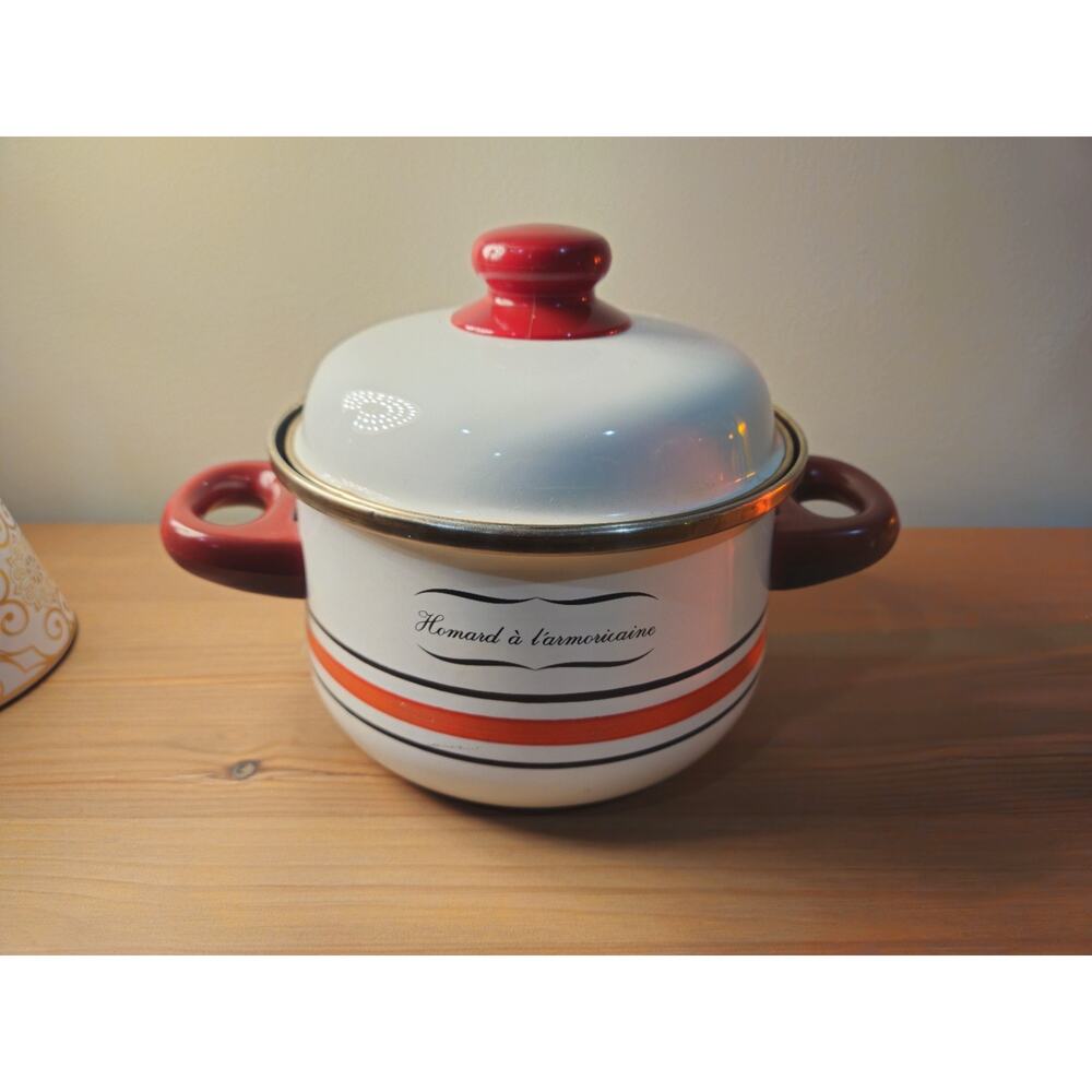 Vintage White Enamel French Cookware Vitrex Pot